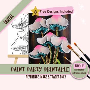 Fête de la peinture champignon | Téléchargement numérique d'art de sol forestier de champignons | Modèle de peinture DIY Woodland Toadstool