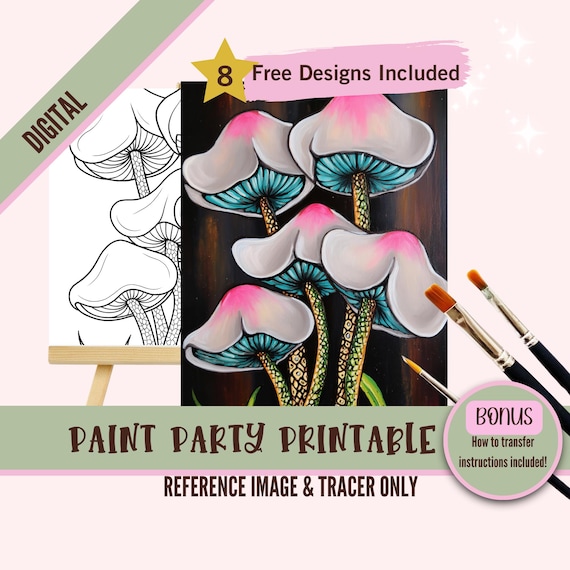 Mushroom Paint Party Printable | Fungi Forest Floor Art Digital Download | Woodland Toadstool DIY Paint & Sip Template