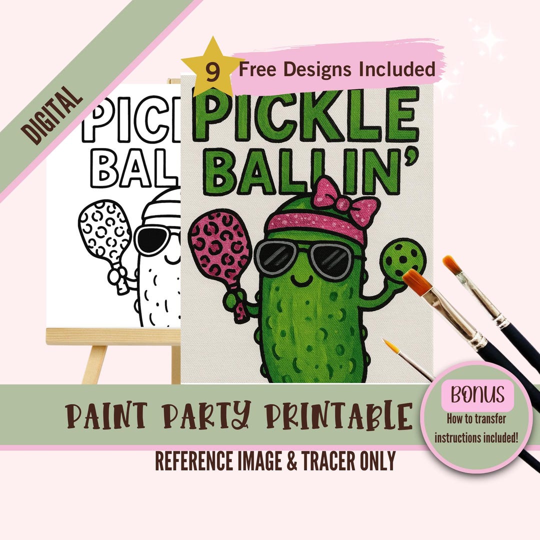 Pickleball Art Kit for Adults, Funny Pickle Painting Printable