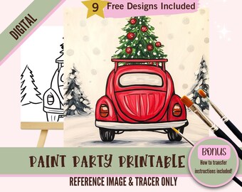 Vintage Christmas Volkswagon Sip and Paint Downloadable Stencil