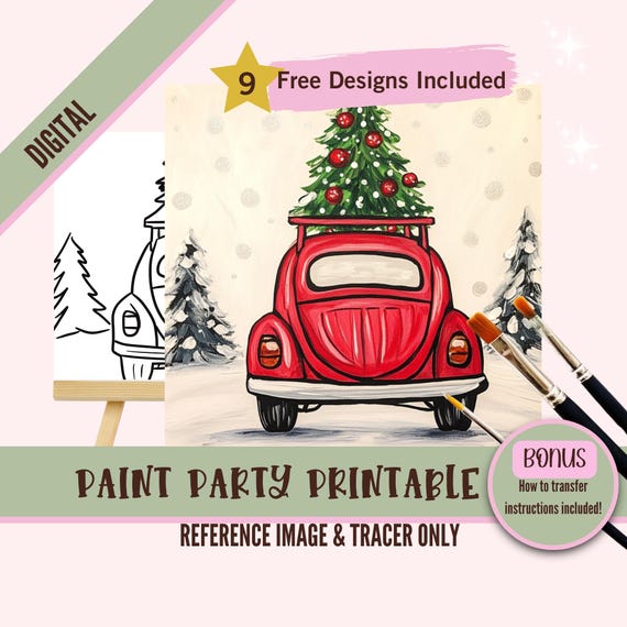 Vintage Christmas Volkswagon Sip and Paint Downloadable Stencil