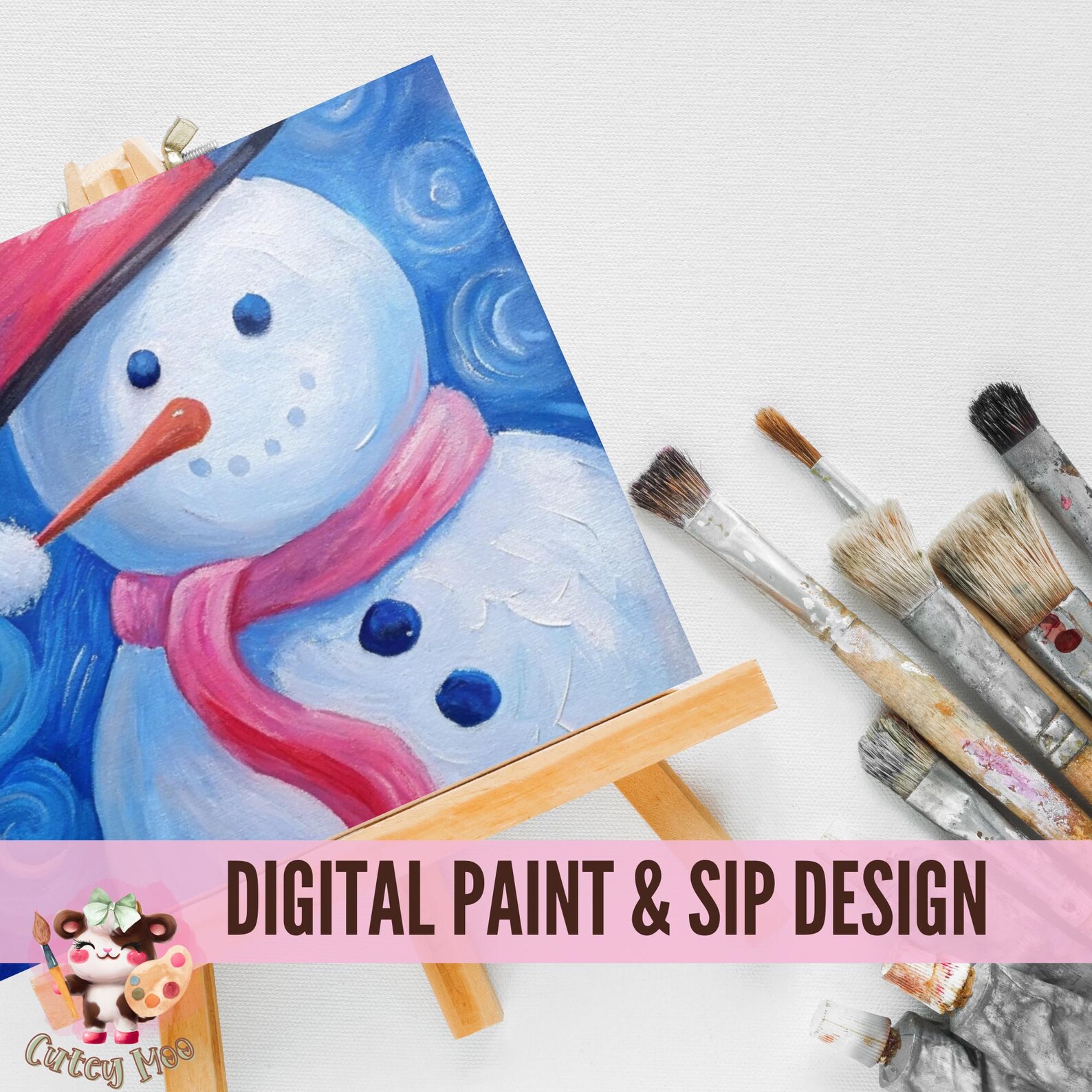 Snowman Sip and Paint Party Kit Canvas, Pre Drawn Template for DIY Art ...