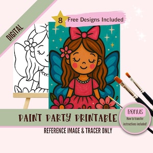 Coloriage et coloriage de fête des jardins de fée des jardins à imprimer | Art mignon de fille magique | Kit DIY d'ailes de papillon pour les fêtes de peinture et de gorgée