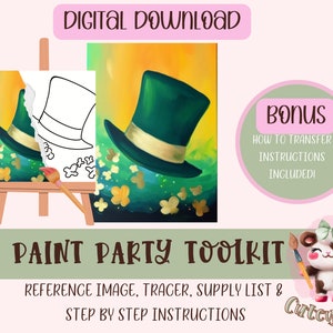 Målarfest för St. Patricks dag | Vuxenmålning | Färdigritad | Målarset för konstfest | Sip & Paint | Digital nedladdningsfil, verktygssats för målarfest