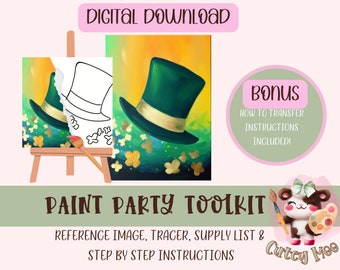 St. Patrick's Day Paint Party | Adult Painting | Pre-Drawn | Art Party Paint Kit | Sip & Paint | Digital Download File, Paint Party Toolkit