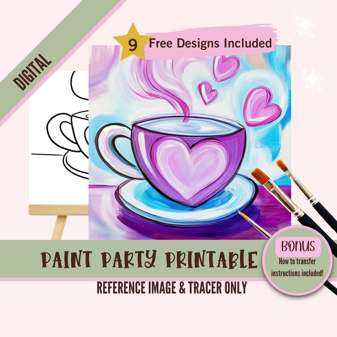 Coffee Lover Sip and Paint Party Kit Canvas Tracer, Pre Drawn Template ...