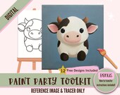 Cow Paint Party Printable - Digital Painting Kit for Kids & Adults - Fun Sip and Paint Canvas Set - Pre-drawn Stencil for DIY Art Projects