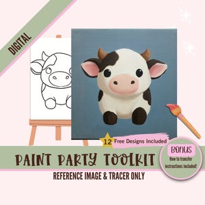 Cow Paint Party Printable - Digital Painting Kit for Kids & Adults - Fun Sip and Paint Canvas Set - Pre-drawn Stencil for DIY Art Projects