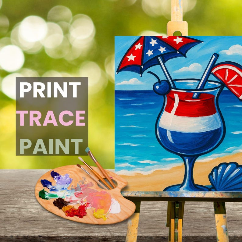 4th of July Art Painting Party PNG, DIY Pre-drawn Canvas Stencil Kit ...