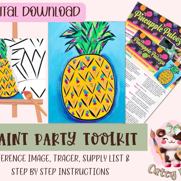 Diy Paint Party | Adult Painting | Pre-Drawn  | Pineapple Paint Kit | Art Party Paint Kit | Sip And Paint | Summer|  Digital Download File