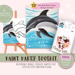 Delfin DIY Paint Party für Erwachsene und Kinder | Art Party Paint Kit | Schlürfen & Malen | Digital Download Datei, Paint Party Toolkit