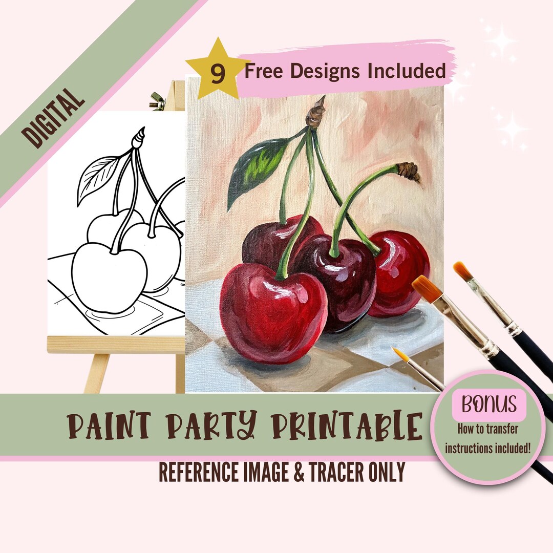 Cherry Reference Cherry Painting Tracer & Reference - Digital Paint Party PNG, DIY Fruit ...