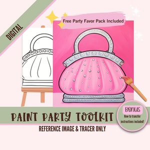 Sprookje prinses schilderij feest afdrukbaar, sublimatie PNG DIY-kunst, vooraf getekende canvas stencil, ideaal voor verf- en slokfeestjes, roze tas