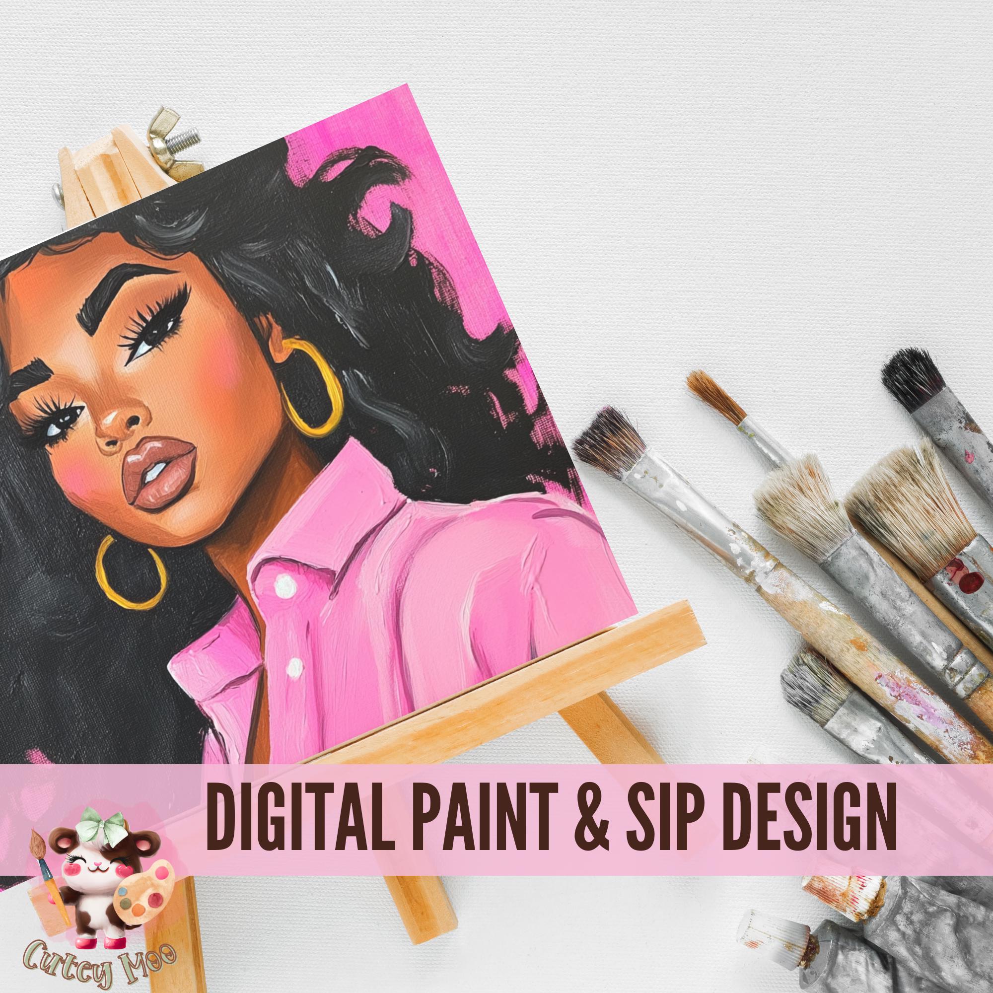 Black Girl Sip and Paint Party Kit Canvas, Pre Drawn Template for DIY ...