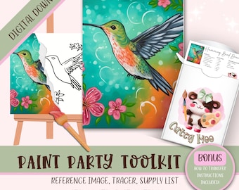 Diy Paint Party Kit Instant Download | Step By Step Instructions & Supply List. | Diy Paint And Sip | Hummingbird Bird Download Tracer