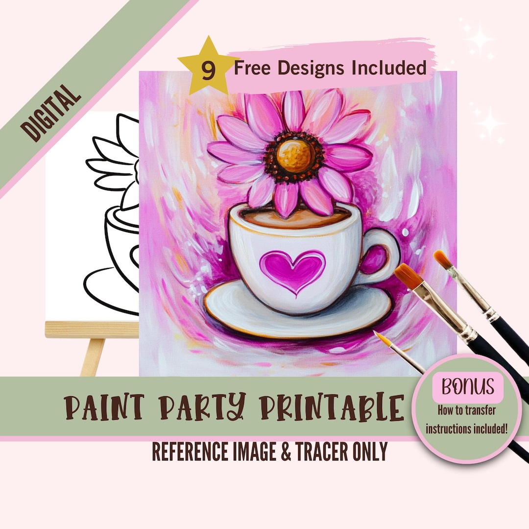 Latte Sip and Paint Party Kit Canvas, Pre Drawn Template for DIY Art ...