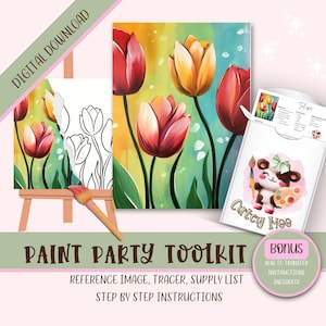 Kit di immagini stampabili per feste di pittura per adulti fai da te, sorseggia e dipingi progettazione di stencil Png predisegnati per scaricare le istruzioni, dipingere su tela contorno,