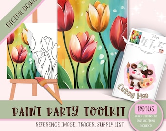 DIY Erwachsenen malen Party druckbare Bilder Kit, Sip und Paint vorgezeichnete Png-Schablone Design-Download-Anweisungen, Malen auf Leinwand Umriss,