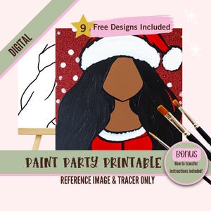 Christmas Paint Party Printable - Santa Woman Holiday Art - Festive Paint and Sip Activity for Adults - Christmas Craft Kit Decor - Digital