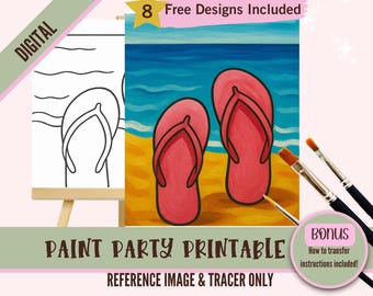 Sommer Strand Flip Flop Sandalen Kunstmalerei Party PNG, DIY vorgezeichnete Leinwand Schablonen Kit, perfekt zum Färben und Malen und Sip Partys