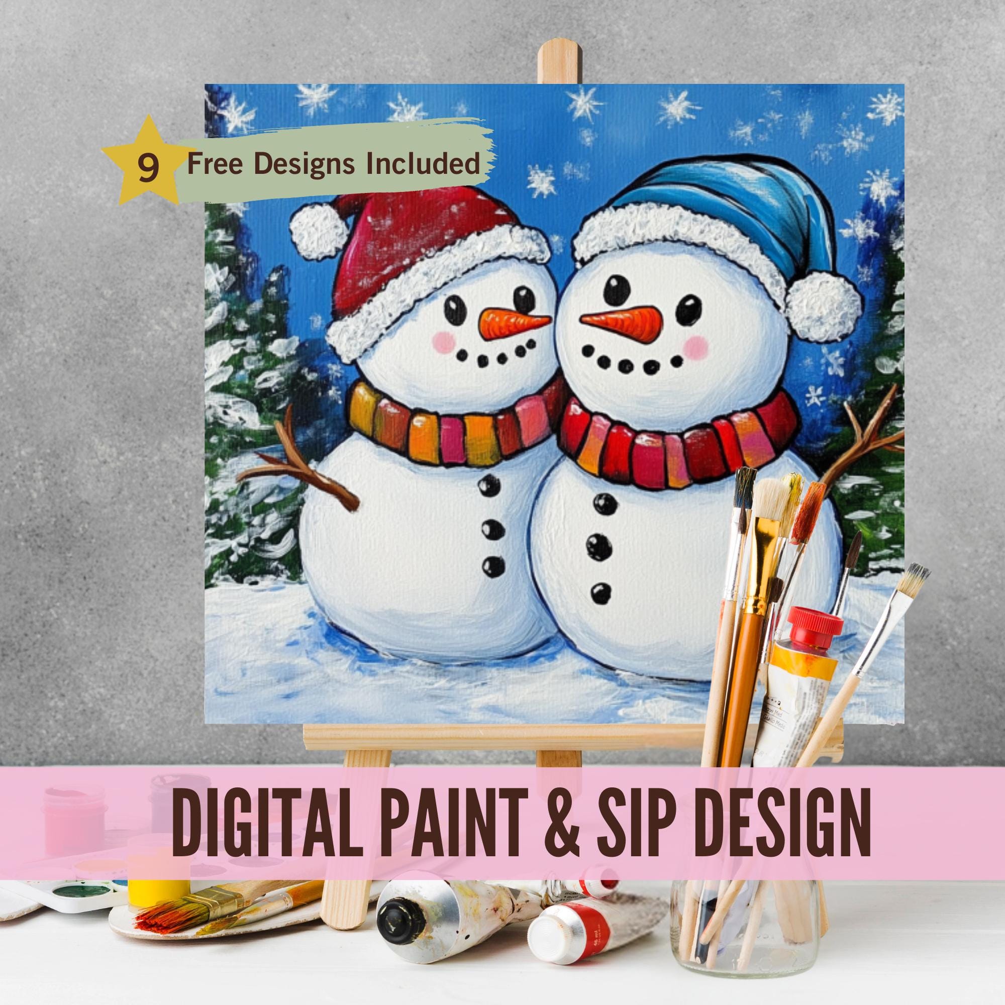 Snowman Sip and Paint Party Kit Canvas, Pre Drawn Template for DIY Art ...
