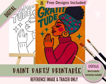 Christian Religious Art Painting Party PNG, Afro Girl DIY Pre-Drawn Canvas Stencil Kit, Perfect for Coloring and Paint and Sip Parties