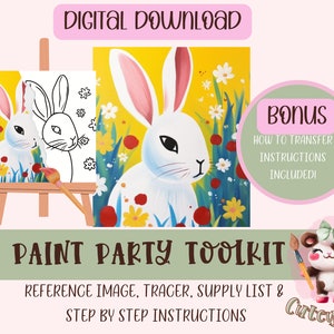 Spring Bunny DIY Paint Party | Adult Painting |Pre-Drawn | Art Party Paint Kit | Sip & Paint | Digital Download File, Paint Party Toolkit