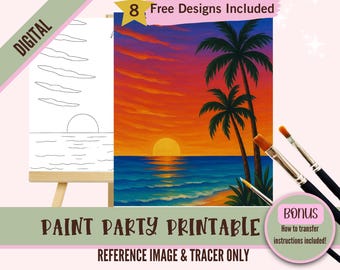 Sonnenuntergang Landschaft Kunst Malerei Party PNG Tracer, DIY Vorgezeichnete Strand Vibes Leinwand Schablonen Kit, Perfekt zum Färben und Malen und Sip Partys