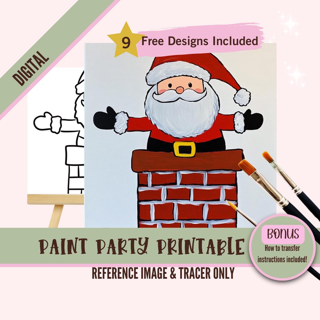 Christmas Sip and Paint Downloadable Stencil Art, Santa Helper DIY