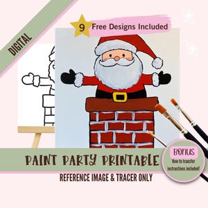 Christmas Sip and Paint Downloadable Stencil Art, Santa Helper DIY Acrylic Painting Party Image Transfers, Paint Night Canvas Digital