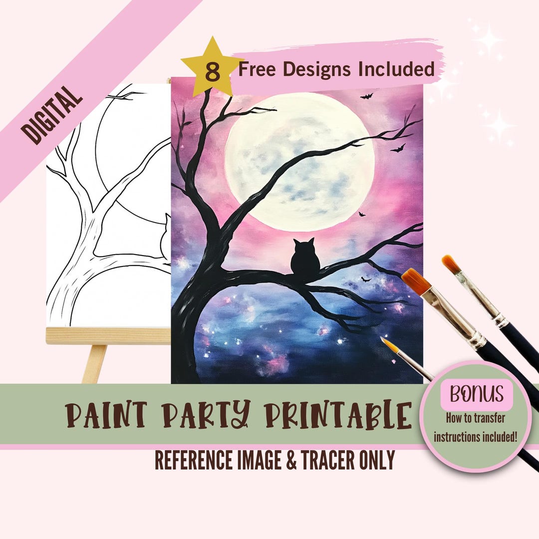 Galaxy Cat Paint Party Printable, Full Moon DIY Art Kit for Kids ...