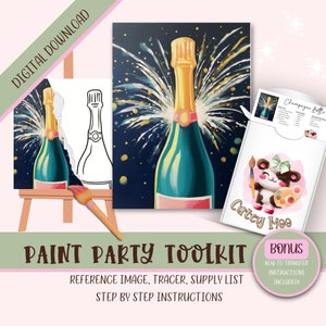Kit de imágenes imprimibles de fiesta de pintura para adultos diy, instrucciones de descarga de diseño de plantilla Png predibujadas para sorber y pintar, esquema de pintura sobre lienzo,