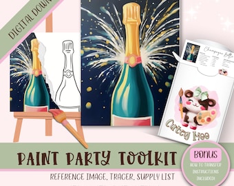 DIY Erwachsenen malen Party druckbare Bilder Kit, Sip und Paint vorgezeichnete Png-Schablone Design-Download-Anweisungen, Malen auf Leinwand Umriss,