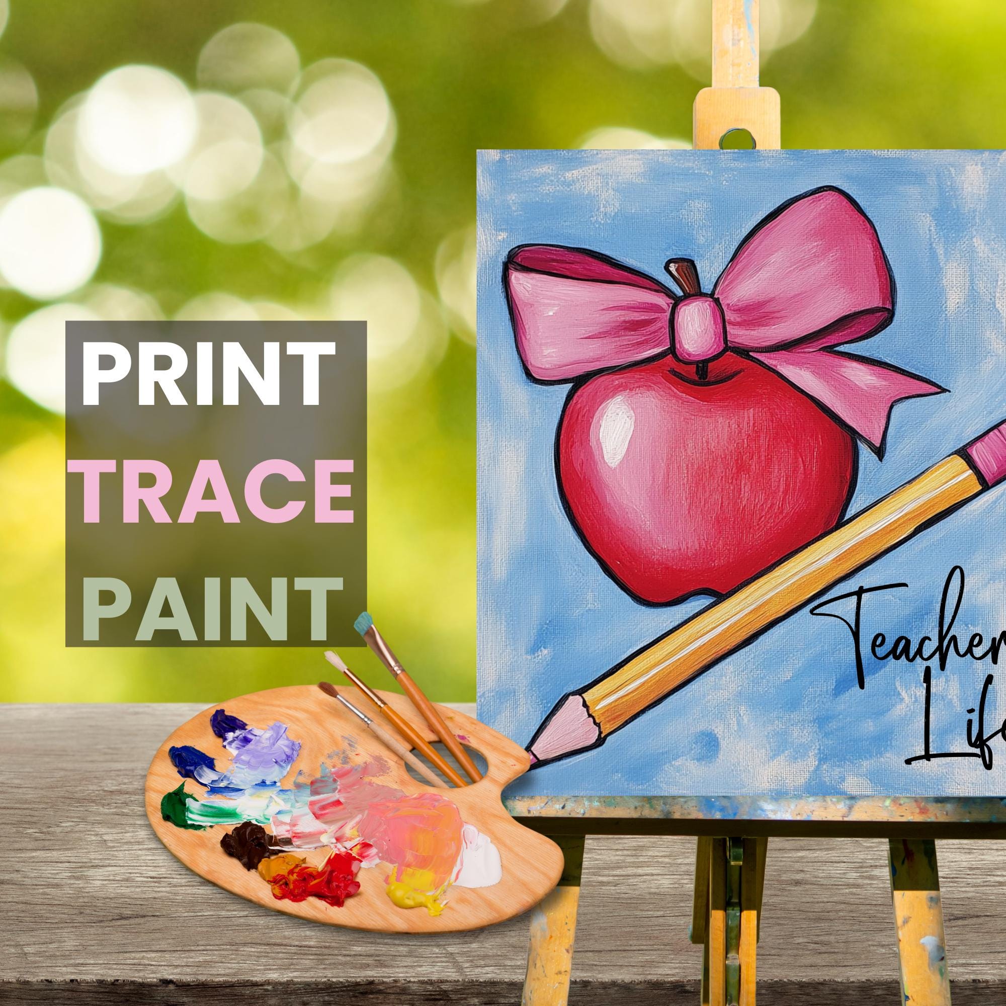 Teacher Life Sip and Paint Party Kit Canvas, Pre Drawn Back to School ...