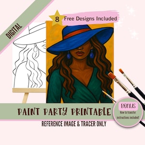 Trazador imprimible para fiesta de pintura de chicas / Kit de pintura y bebida Diva / Página para colorear de arte para despedida de soltera
