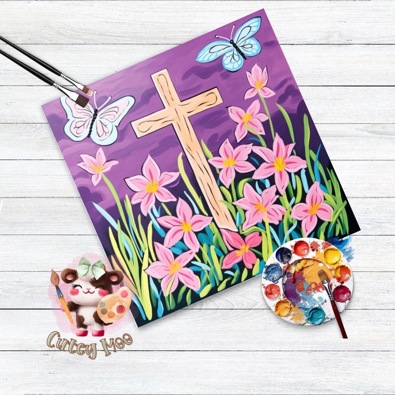 Sip and Paint Canvas Kit - Pre Drawn Cross With Flowers and Butterflies ...