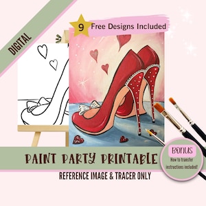 Valentine's Day Stilettos Sip and Paint Party Kit Canvas, Pre drawn Template for DIY Art Parties, Printable Stencil, Paint Night Png Outline