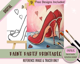 Kit de festa de pintura e estiletes para o dia dos namorados, tela, modelo pré-desenhado para festas de arte faça você mesmo, estêncil para impressão, contorno PNG para noite de pintura
