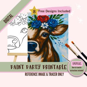 7月4日ハイランドカウアートペインティングパーティーPNG、DIYプレドッキングキャンバスステンシルキット、塗り絵やペイント＆シップパーティーに最適
