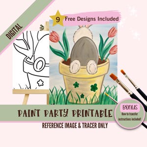 Festa de pintura de rabo de coelho para imprimir, modelo de pintura de coelho da Páscoa, noite de pintura DIY de primavera, arte de coelho fofa, artesanato para download instantâneo