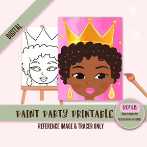 Afro Girl Crown Paint Party, DIY Sip and Paint Stencil, Self-Love Adult & Teen Painting Kit Stencil, Pre-Drawn Canvas Outline, Pre-Sketched