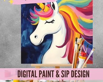 Unicorn Birthday Painting Party Printable, Sublimation PNG DIY Art, Pre-Drawn Canvas Stencil, Perfect for Girly Paint and Sip Parties