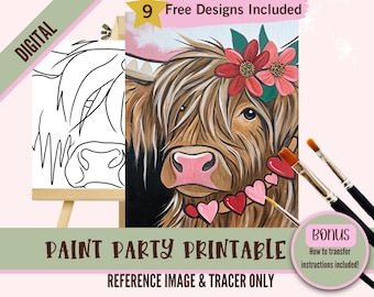 Highland Cow Valentine DIY Paint Party, Fun Crafting for Kids and Adults, Perfect for Valentine's Day - Paint Party Design, Instant Download