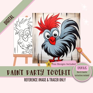 Sublimation de poulet fou, conception PNG de peinture de fête - kit de peinture numérique bricolage, pochoir sur toile prédessiné, parfait pour les fêtes de peinture et de gorgée