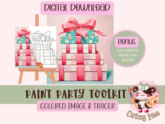 Christmas Diy Paint Party, Adult Painting, Winter Paint Kit, Art Party Paint Kit, Sip & Paint, Digital Download File, PNG Outline, Gifts