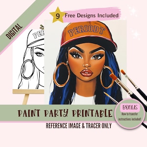 Ladies Night Out Sip and Paint Party Kit Canvas, Pre drawn Template for DIY Art Parties, Printable Stencil, Paint Night Png Outline