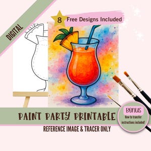 Pintura artística de margarita tropical de verano para fiestas PNG, kit de plantillas de lienzo predibujadas para colorear, pintar y disfrutar en fiestas.
