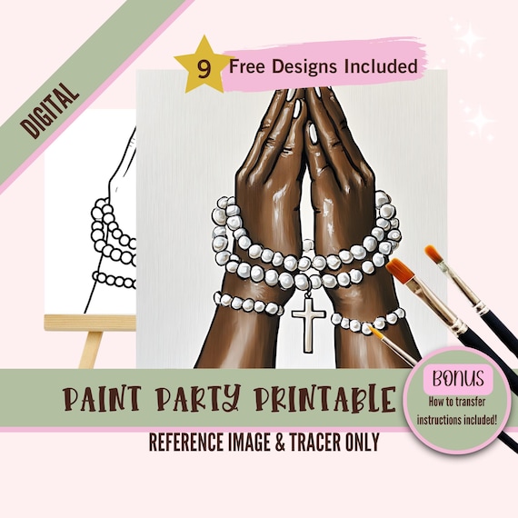 Christian Artwork, Praying Hands Sip and Paint Downloadable Stencil Art, DIY Acrylic Painting Party Image Transfers, Paint PNG Night Canvas