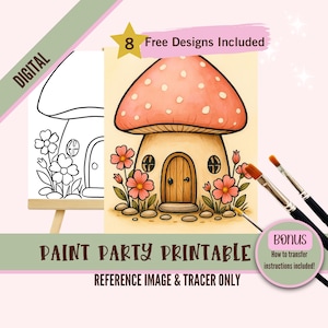 Coloriage et coloriage de fête d'anniversaire de la fée champignon | Illustration Cottagecore de champignon vénéneux | Kit de bricolage forêt enchantée lunatique