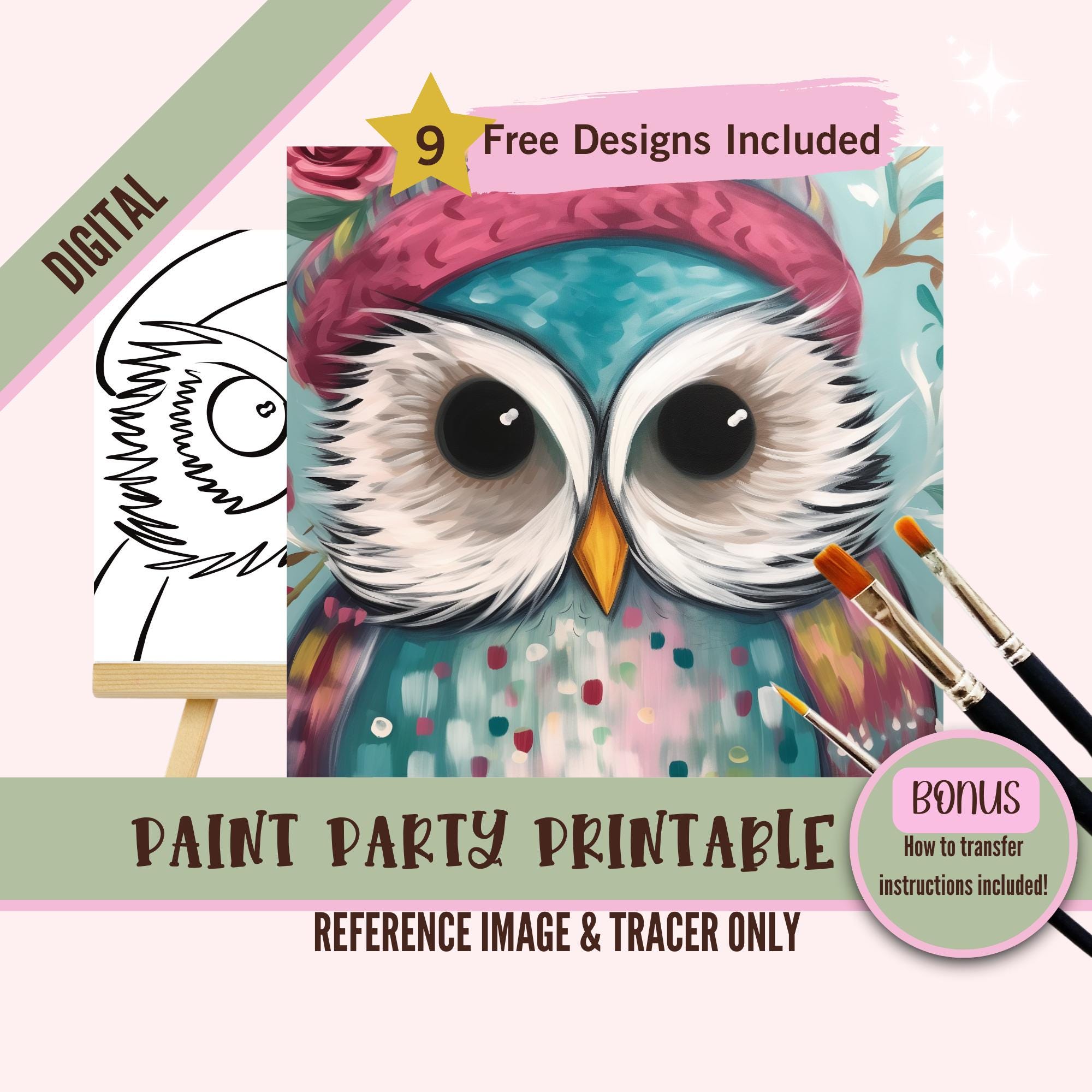 Winter Owl Paint Party Printable - Colorful Owl Tracer Art - Fun Paint and Sip DIY Decor - Cozy Wint
